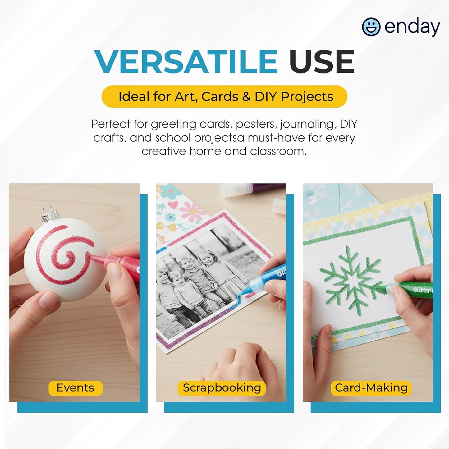 Glitter Glue Pens - 12 Pack Arts & Crafts Glitter Pen, Washable & Non-Toxic, Glitter Glue Pens for Christmas Stockings & Decorating Supplies, 10.5 ML - by Enday