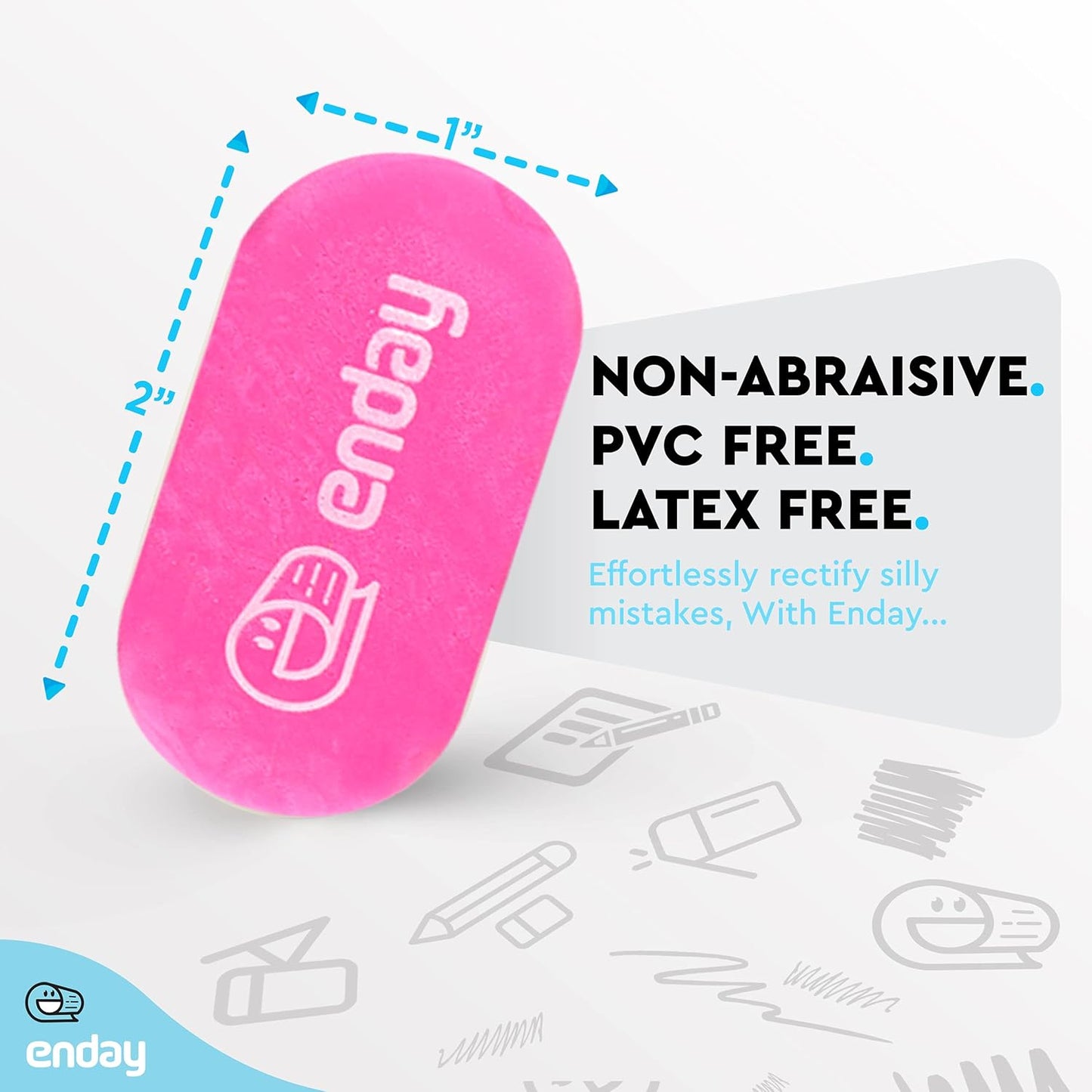 Erasers Pencil, Oval Hi Polymer Large Soft Eraser, Rubber and Non â€“ Abrasive Eraser, Cute Drawing School Supplies Fun for Kids and Artists Erasers in Pink, Purple, Blue, Green (4 PC) â€“ by Enday