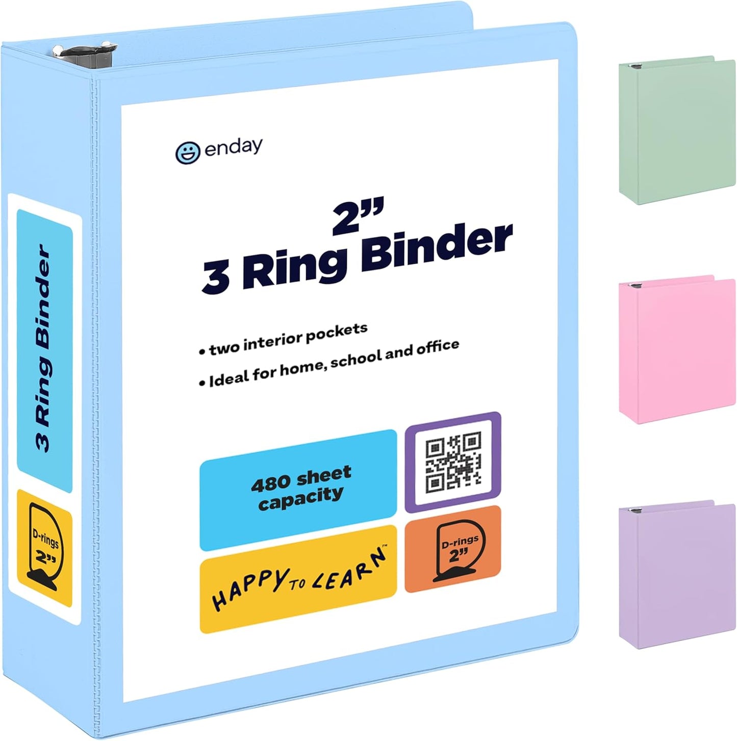 Enday Binders Pastel 3 Ring Binder, Clear View Cover for Letter Size 8.5 x 11'' Paper & 2 Inside Pockets, Ideal for School Supplies, Office, and Home (select inch size)