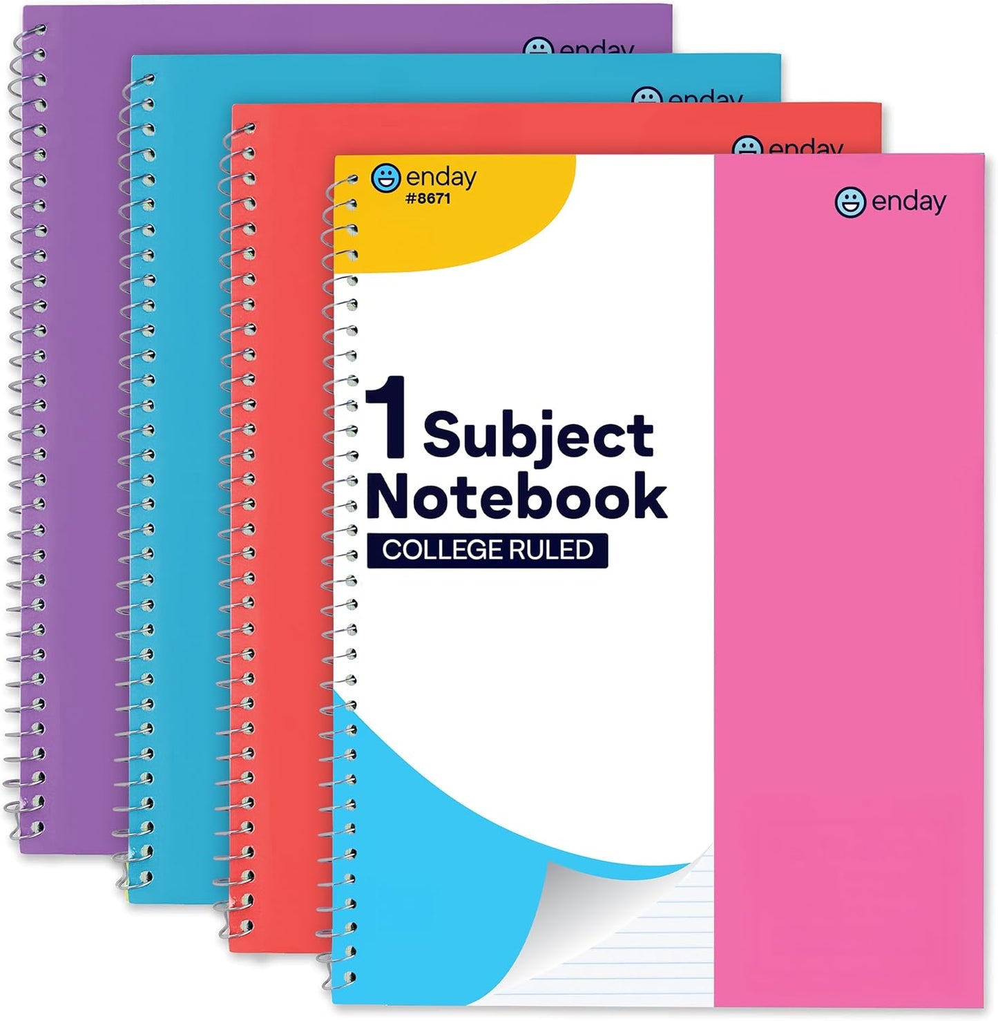 Enday Spiral Notebook College Ruled (4 Pack) Pink, Red, Blue, Purple 1 Subject Spiral Notebook, College Ruled Notebook Paper, Journal Notebook for School, Home & Office