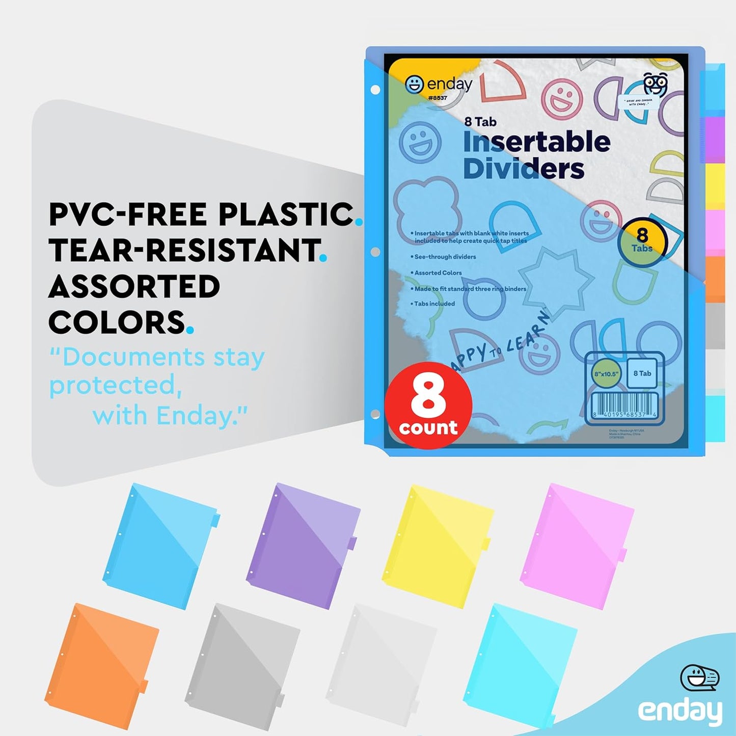 Enday Dividers with Pockets for 3 Ring Binder, 8 Subject Dividers, Plastic Multicolor 8 Pack with Tabs and Pockets