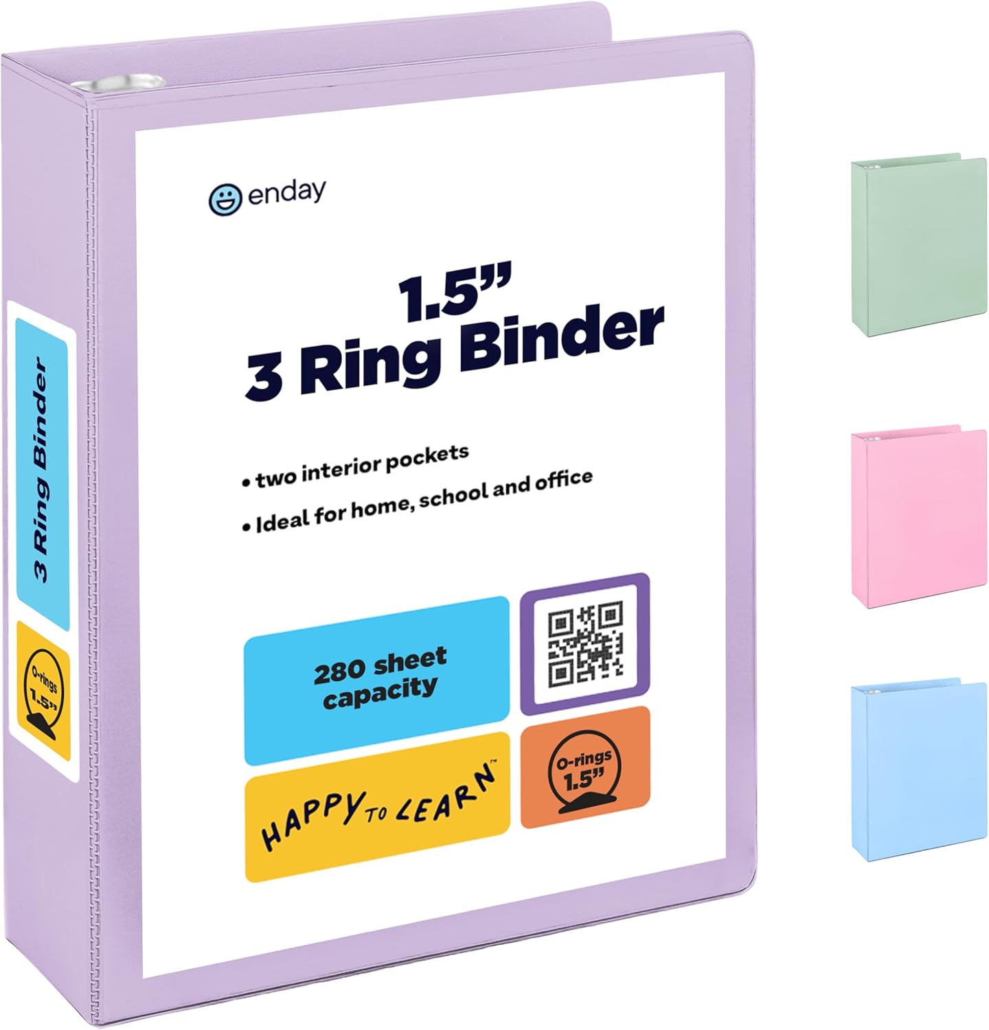 Enday Binders Pastel 3 Ring Binder, Clear View Cover for Letter Size 8.5 x 11'' Paper & 2 Inside Pockets, Ideal for School Supplies, Office, and Home (select inch size)