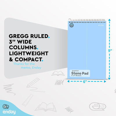 Enday Steno Pads Spiral 6x9 12 Pack, Pastel Colors Gregg Ruled Steno Pad, White Paper Spiral Notepad, 60 Sheets Top Bound Steno Notebook for School, College, Work and Home, 4 Assorted Colors