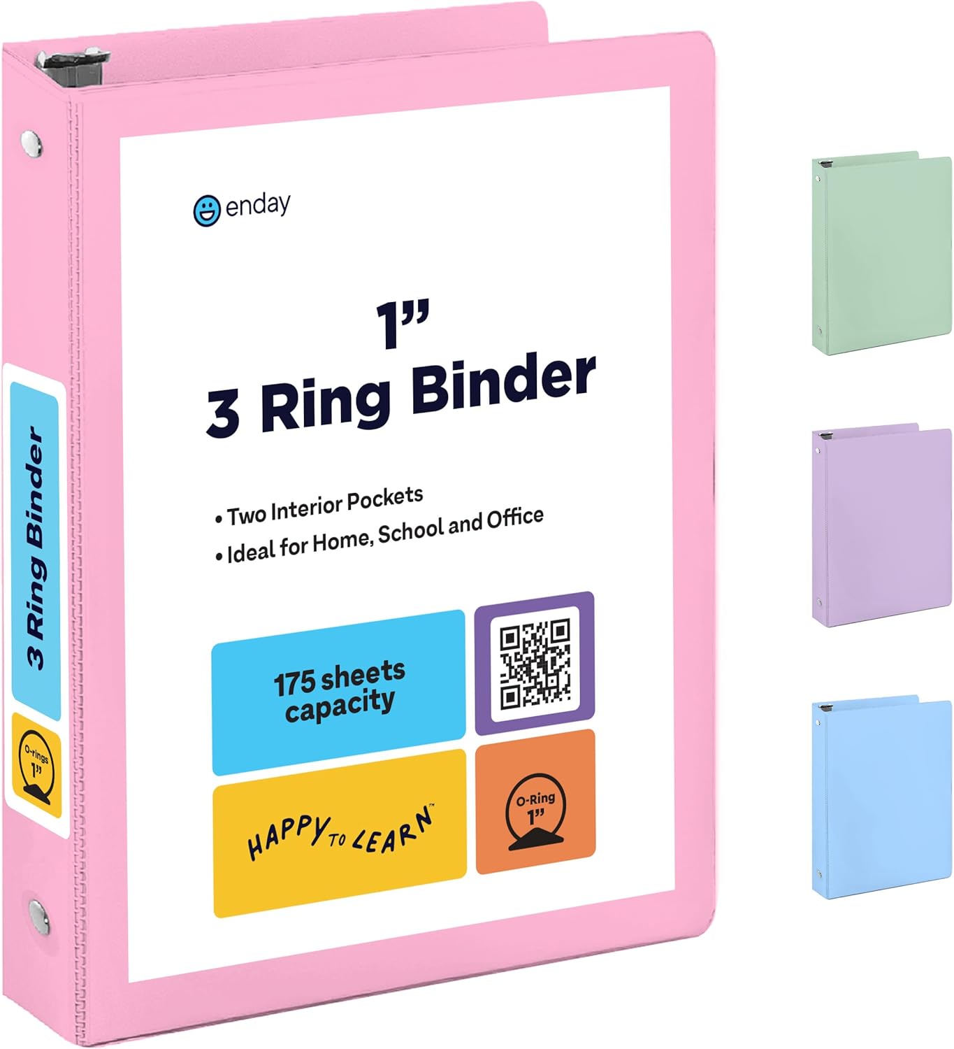 Enday Binders Pastel 3 Ring Binder, Clear View Cover for Letter Size 8.5 x 11'' Paper & 2 Inside Pockets, Ideal for School Supplies, Office, and Home (select inch size)
