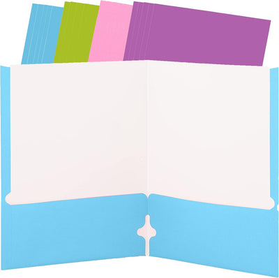 Folders with 2 Pockets, Paper Colored Binder File School Folder Letter Size, Poly Portfolio Supplies Folder for Office and School w/Two-Pockets Bulk in Blue, Purple, Green, Pink, 24 Pack - by Enday