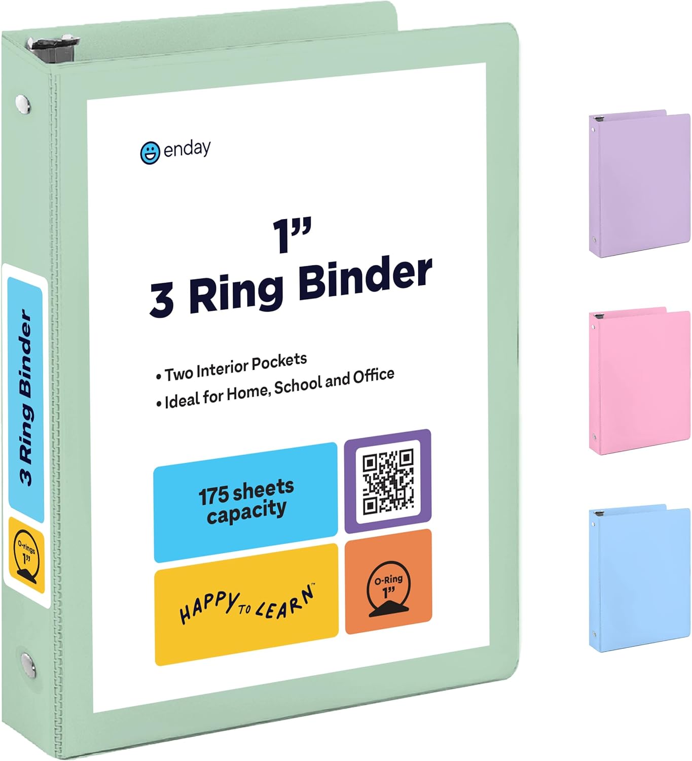 Enday Binders Pastel 3 Ring Binder, Clear View Cover for Letter Size 8.5 x 11'' Paper & 2 Inside Pockets, Ideal for School Supplies, Office, and Home (select inch size)
