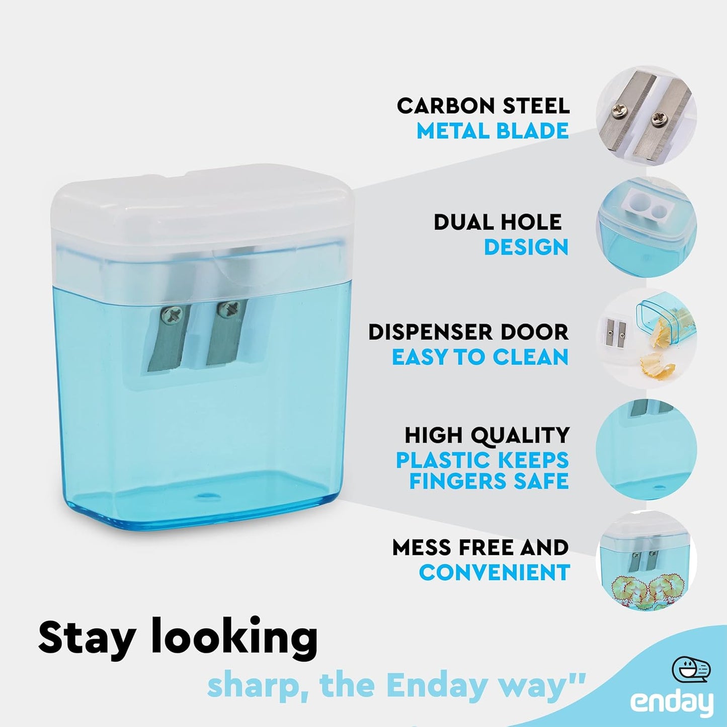 Pencil Sharpener Dual Hole Manual Blue, Jumbo Crayon Sharpener with Cover and Bin, Handheld Color Pencil Sharpeners for Large & Standard Pencils, Also Available in Red, Green, Purple, 1 Pc â€“ by Enday