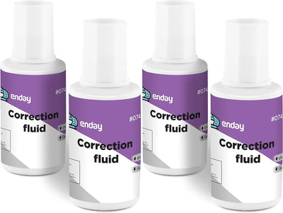 Enday Liquid Correction Fluid Pack of 4, White Fluid .7 fl. Oz. / 20 ml Multi-Purpose Smooth Corrector for school, Office, and Home – by Enday
