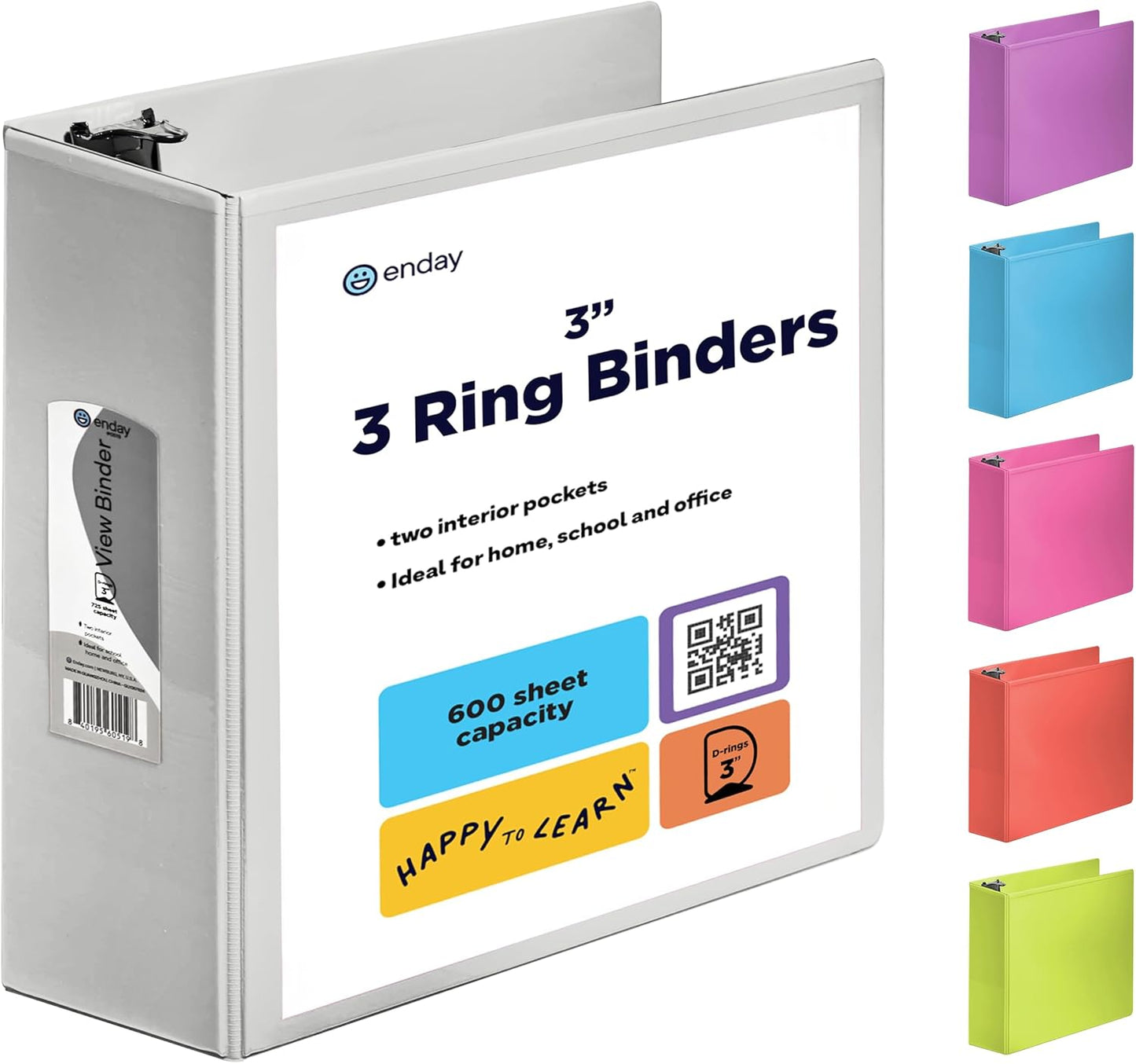 3 Ring Binder Clear View Cover with 2 Inside Pockets, Colored School Supplies Office and Home Binders – by Enday