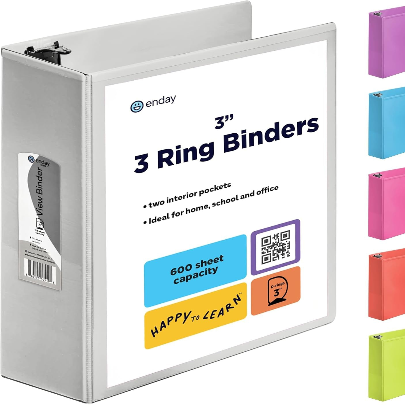 1 Inch 3 Ring Binder 1â€ Binder Black Clear View Cover with 2 Inside Pockets, Colored School Supplies Office and Home Binders â€“ by Enday