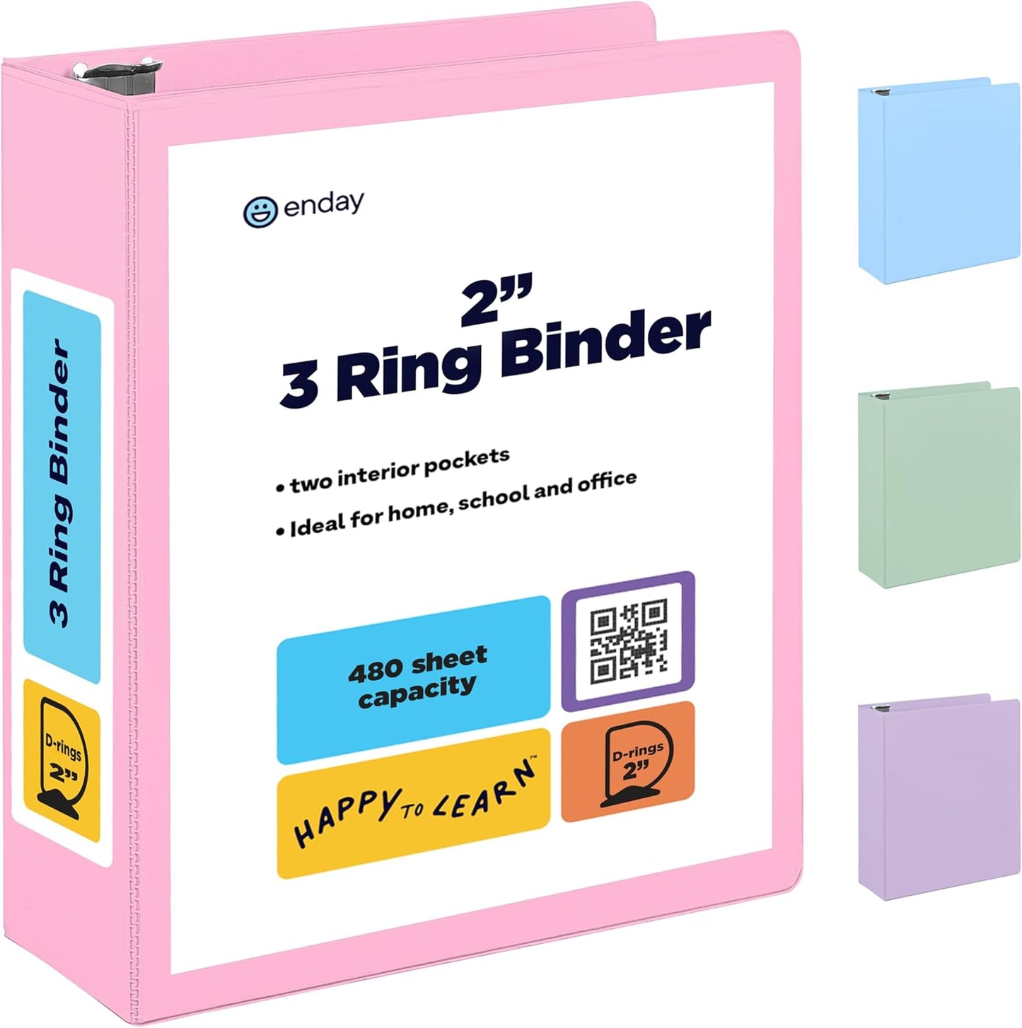 Enday Binders Pastel 3 Ring Binder, Clear View Cover for Letter Size 8.5 x 11'' Paper & 2 Inside Pockets, Ideal for School Supplies, Office, and Home (select inch size)