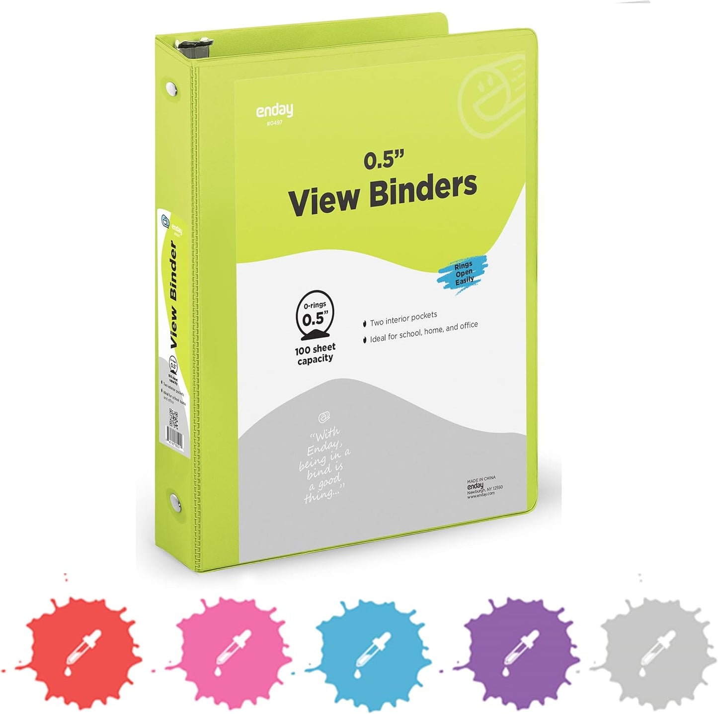 3 Ring Binder Clear View Cover with 2 Inside Pockets, Colored School Supplies Office and Home Binders – by Enday