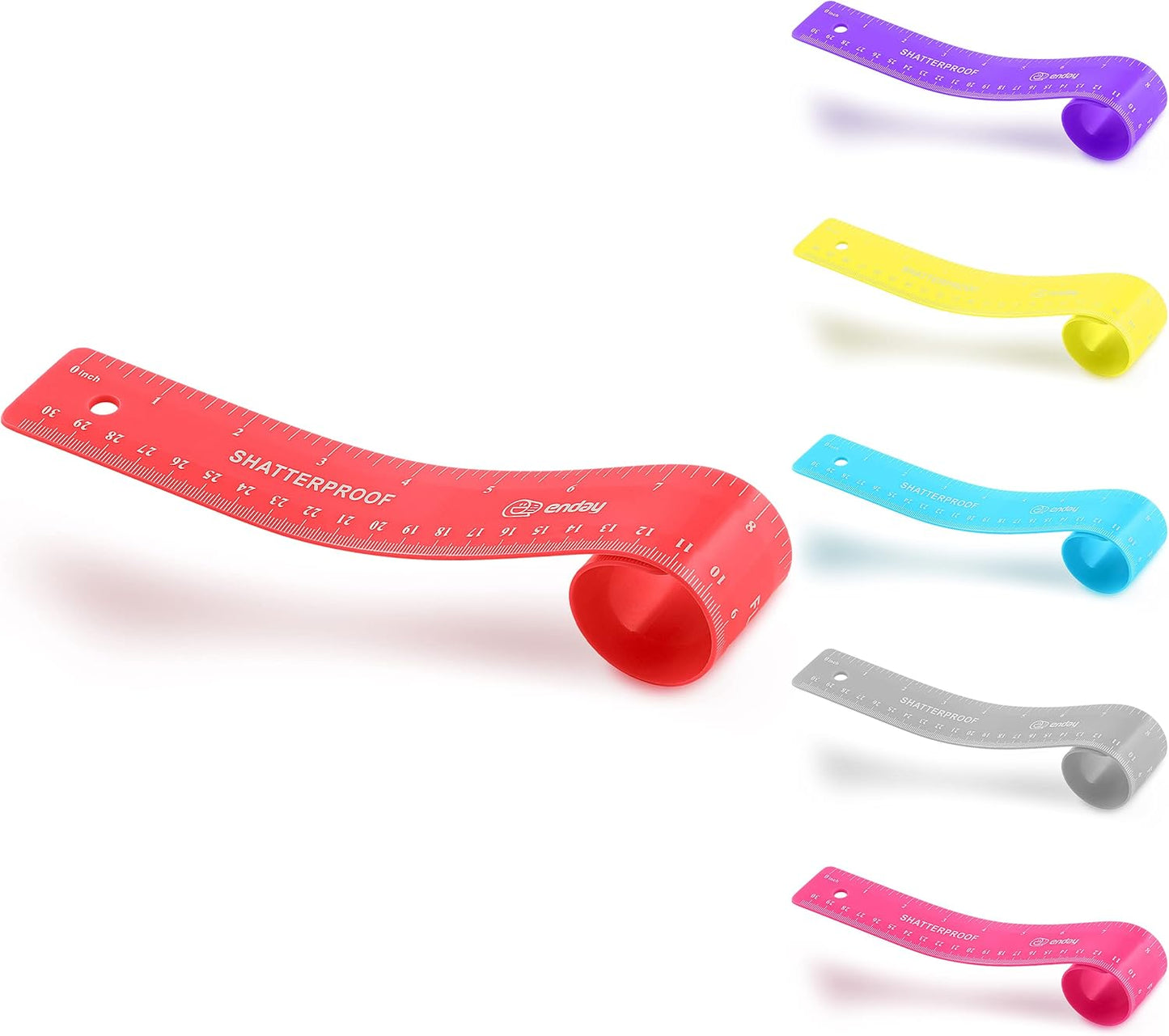 Enday Flexible Blue 12 in (30 cm) Soft Plastic Shatter Resistant Straight Edge Ruler, Bendable Kids & Adults Ruler w/Inches & Metrics