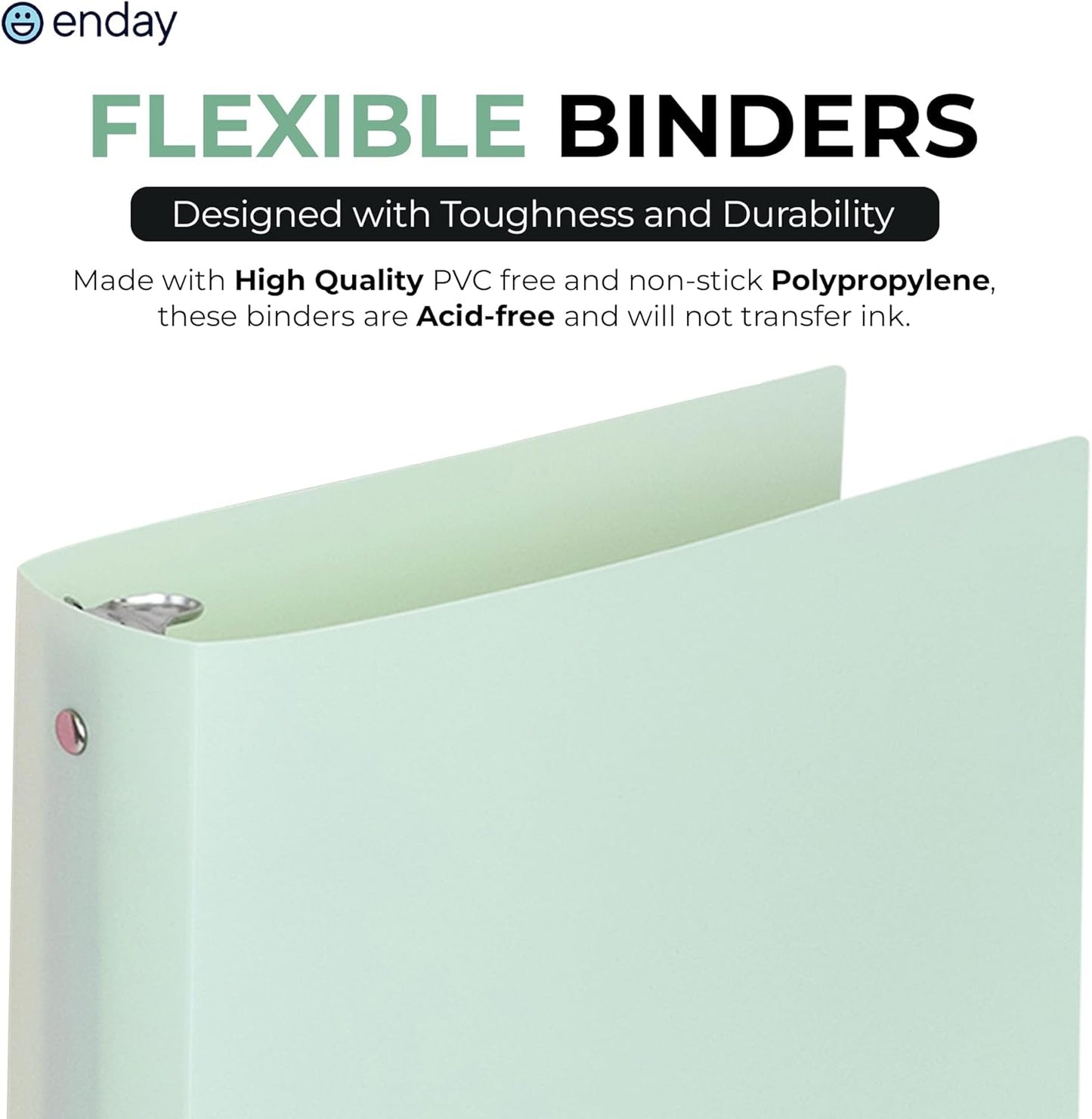 Enday 3 Ring Binder 1.5 inch (4 Pack) Pastel Flexible Binders Round Ring with Pocket, Holds 280 Sheets, for Home and School Supplies in Blue, Purple, Pink and Green – by Enday