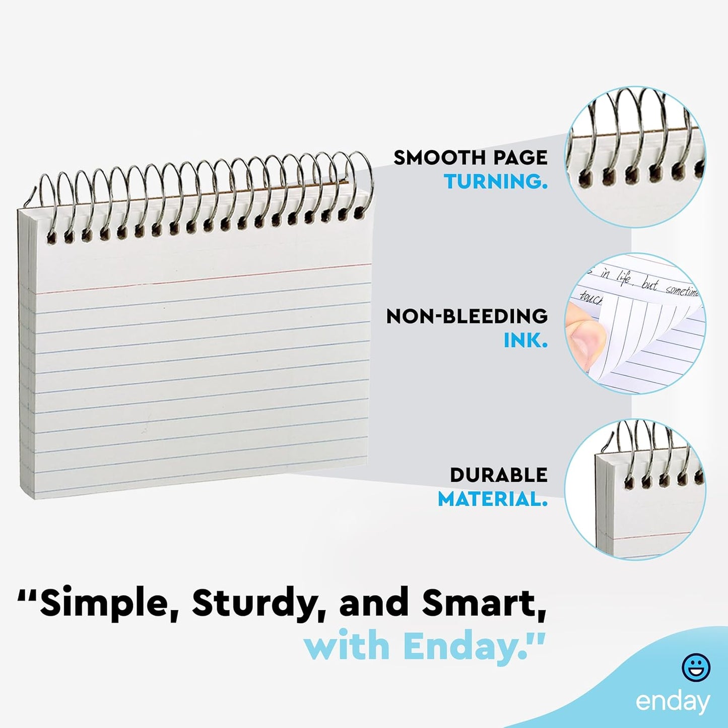 Emraw Spiral Index Cards 3x5 Ruled (4 Pack) - Spiral Bound Index Cards, 50 Page Index Card Book, Bound Flash Cards for Studying, Lined Note Cards for Office, School Supply, College