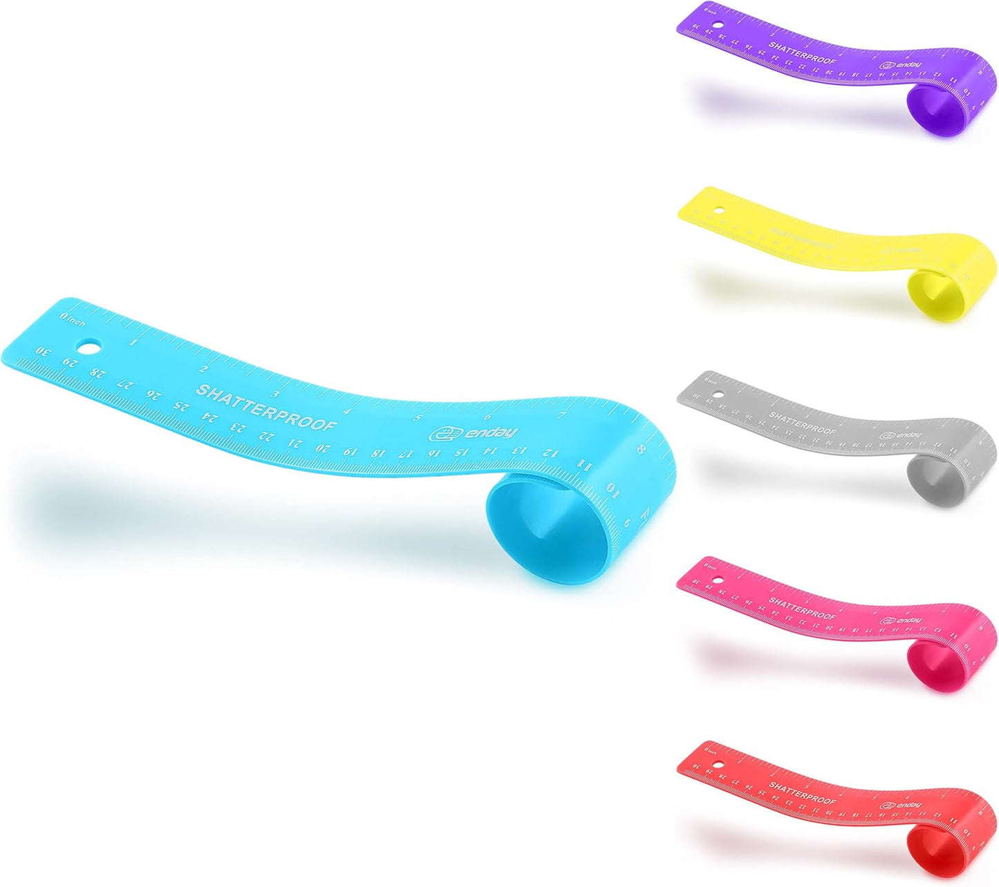 Enday Flexible Blue 12 in (30 cm) Soft Plastic Shatter Resistant Straight Edge Ruler, Bendable Kids & Adults Ruler w/Inches & Metrics