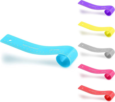 Enday Flexible Blue 12 in (30 cm) Soft Plastic Shatter Resistant Straight Edge Ruler, Bendable Kids & Adults Ruler w/Inches & Metrics