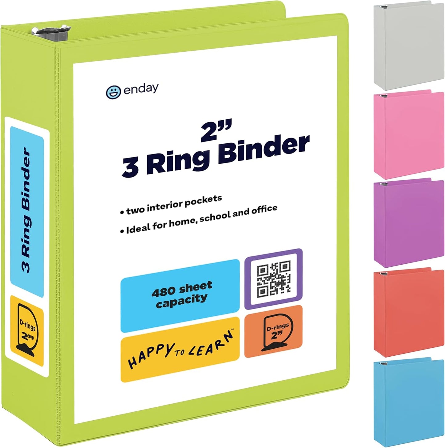 3 Ring Binder Clear View Cover with 2 Inside Pockets, Colored School Supplies Office and Home Binders – by Enday