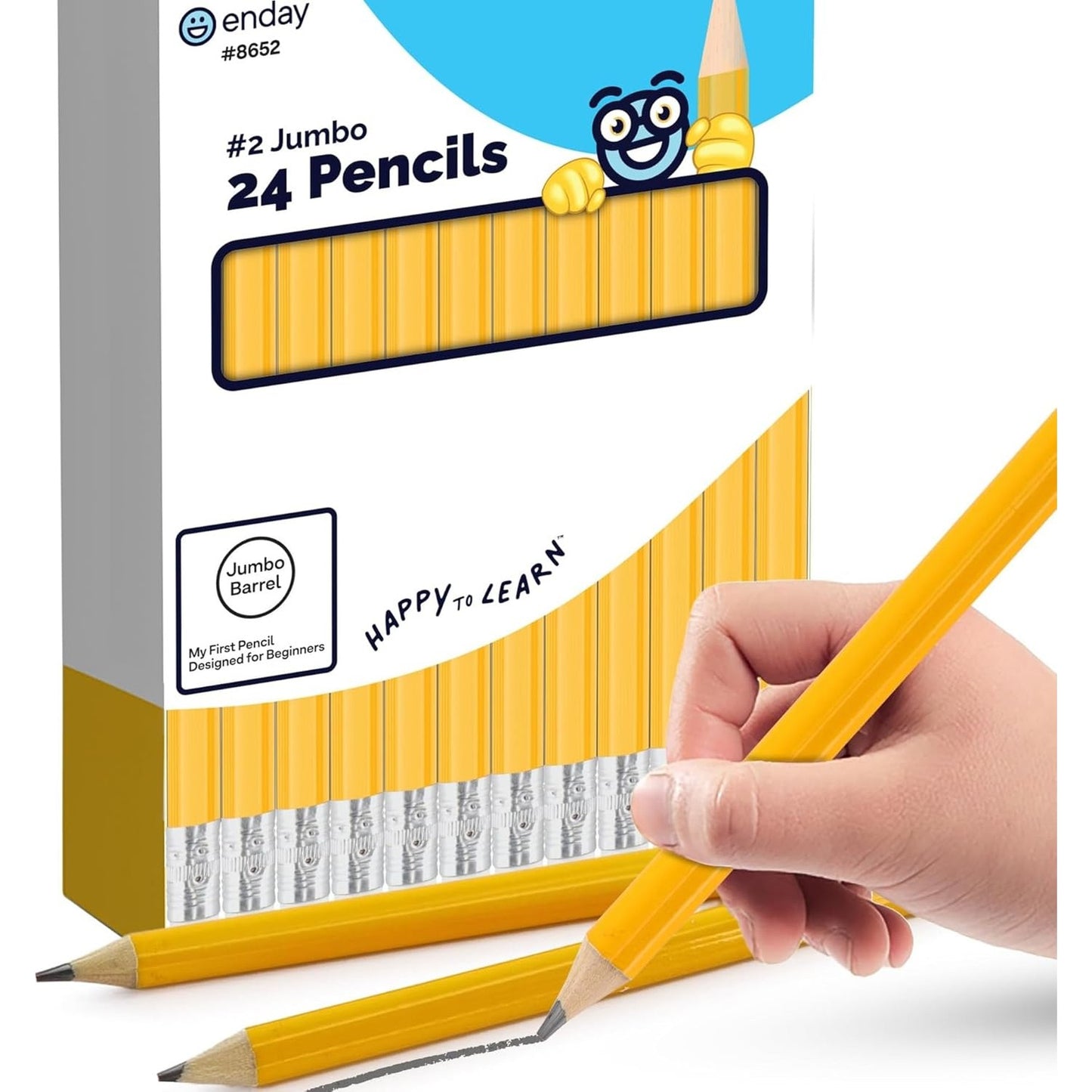 Emraw Enday Jumbo Pencils For Preschoolers (8 Pack) No 2 for Kids, Kindergarten School Supplies, Fat Pre-Sharpened Round Pencil with Eraser Top, Thick Pencils for kids ages 4-8