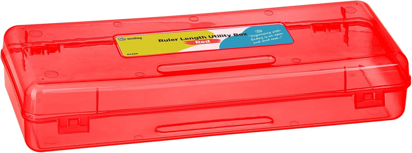 Enday Pencil Box Blue, Storage Organizer Utility Box, Multipurpose Long Ruler Length School Office Supplies Plastic Pencil Case for Kids & Adults Available in Red, Pink, Grey, Purple, Green, 1PK