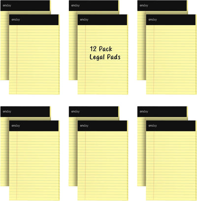 Enday Small Note Pads 5x8 Legal Pads, Legal Ruled Writing Pad with Perforated Pages, Canary Yellow Paper Jr. Legal Note Pads for Work and Note-Taking, 30 Sheets Per Notepad, 12 Pack