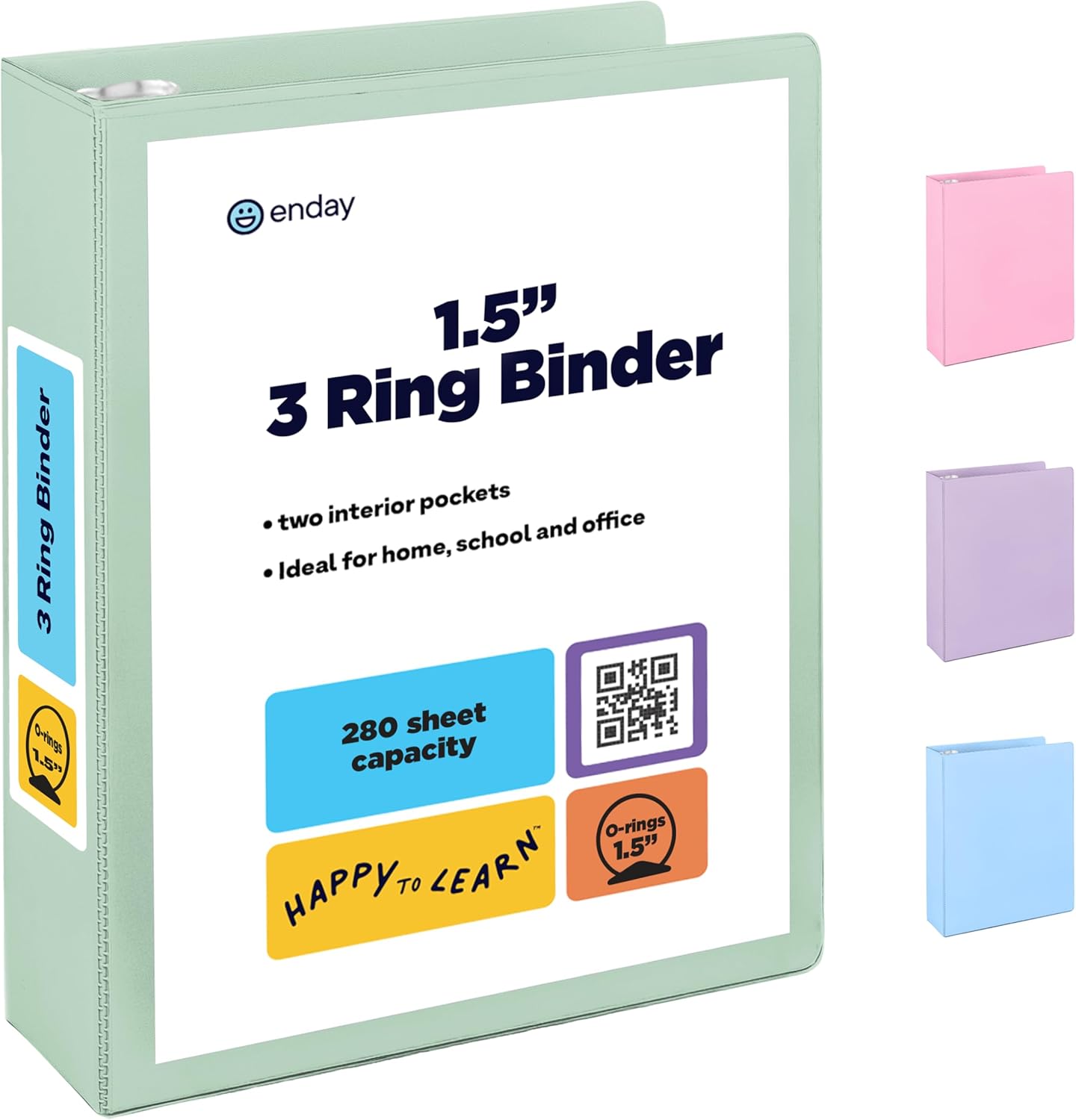 Enday Binders Pastel 3 Ring Binder, Clear View Cover for Letter Size 8.5 x 11'' Paper & 2 Inside Pockets, Ideal for School Supplies, Office, and Home (select inch size)