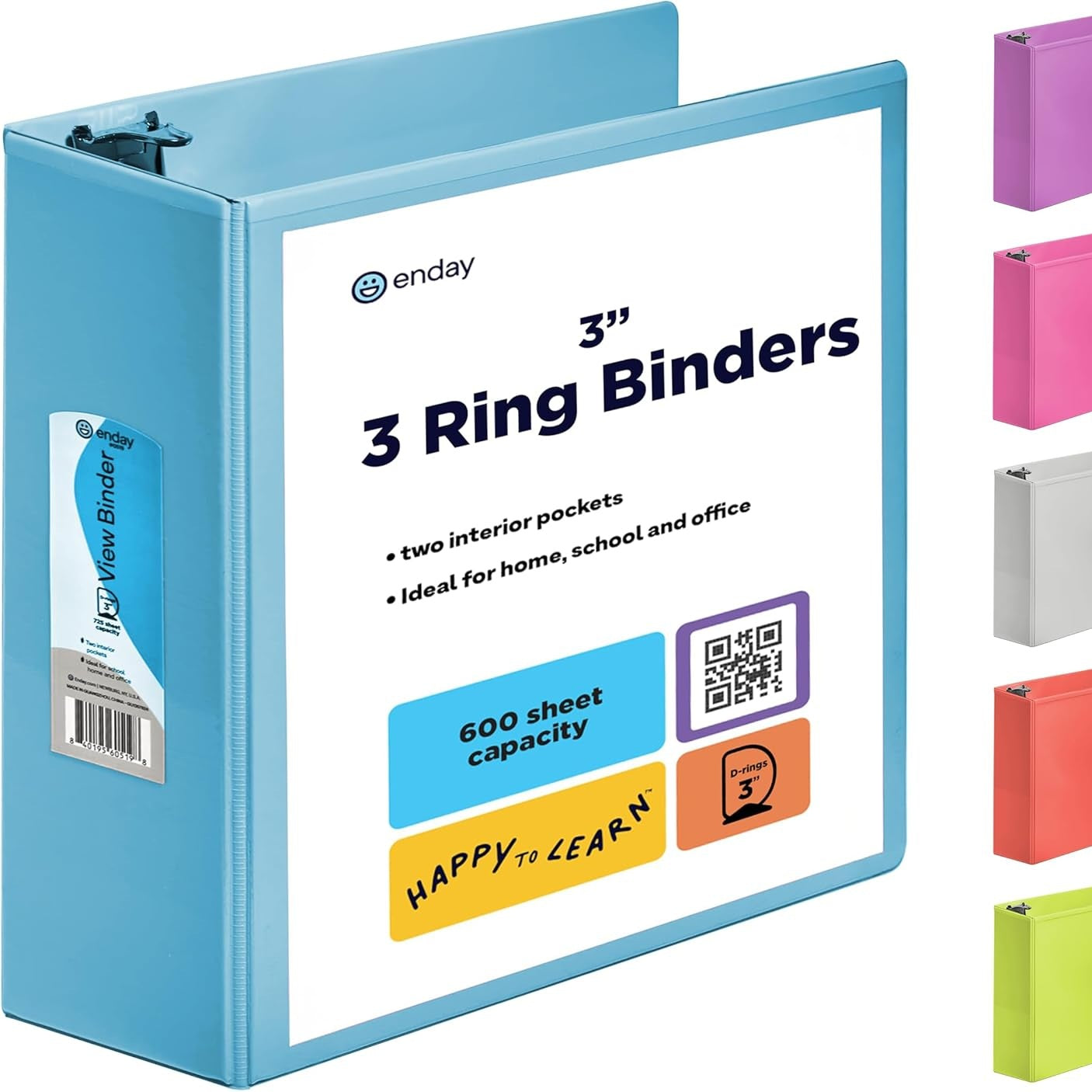 1 Inch 3 Ring Binder 1â€ Binder Black Clear View Cover with 2 Inside Pockets, Colored School Supplies Office and Home Binders â€“ by Enday