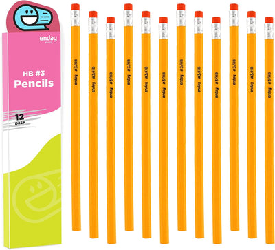 Enday Pencil #3 Yellow, Best Wood Cased Unsharpened Number 3 Drawing Pencils with Latex Free Eraser, No 3 Box of HB Hard Lead Writing School & Office Pencils for Kids & Adults, 12 Pencils