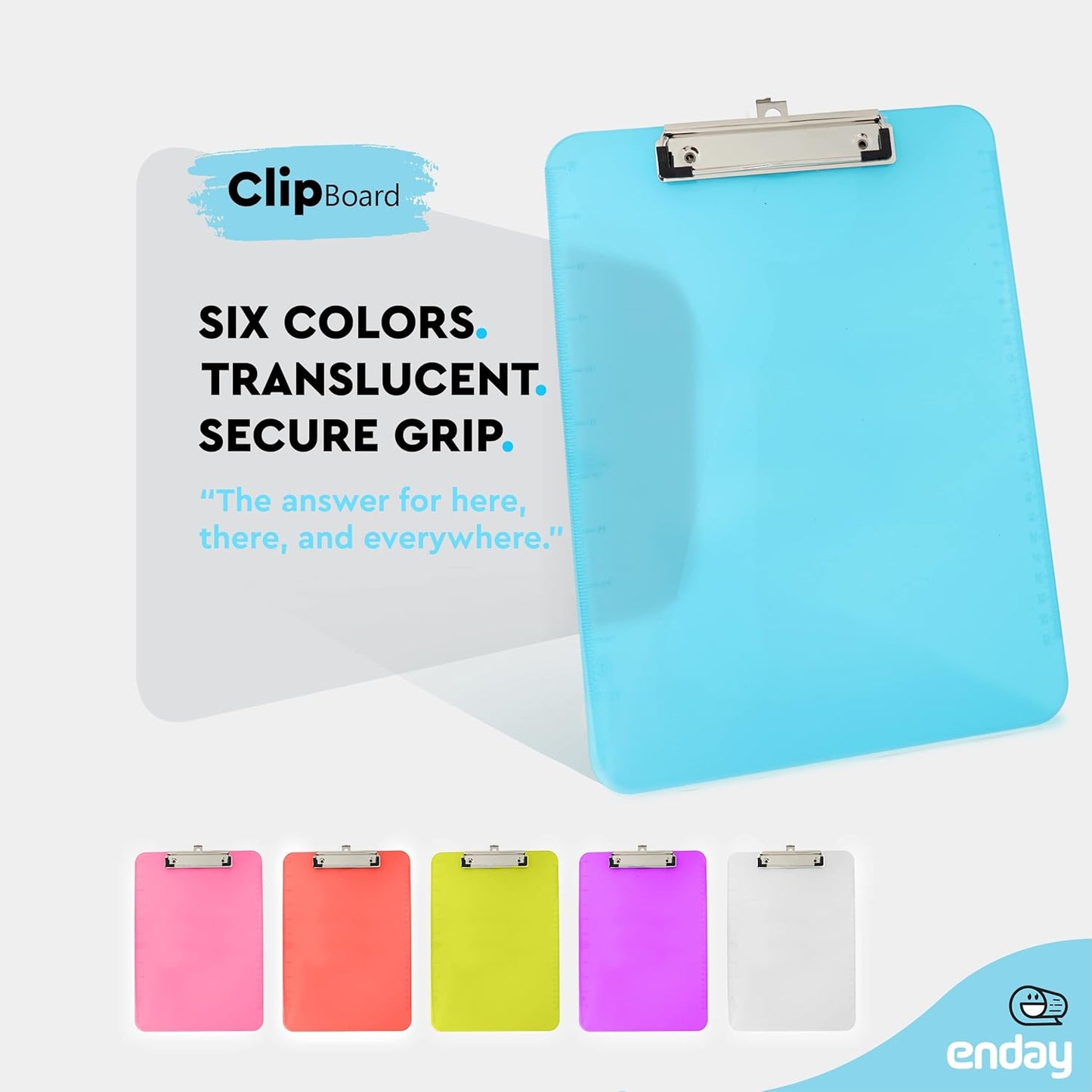 Plastic Clipboard Standard Size Blue, Translucent Low Profile Clip Board, Hangable Clipboard, 12.7â€ x 9â€, Holds 100 Sheets, Also Available in Green, Purple, Pink, Red, Grey, 1 Pc - by Enday