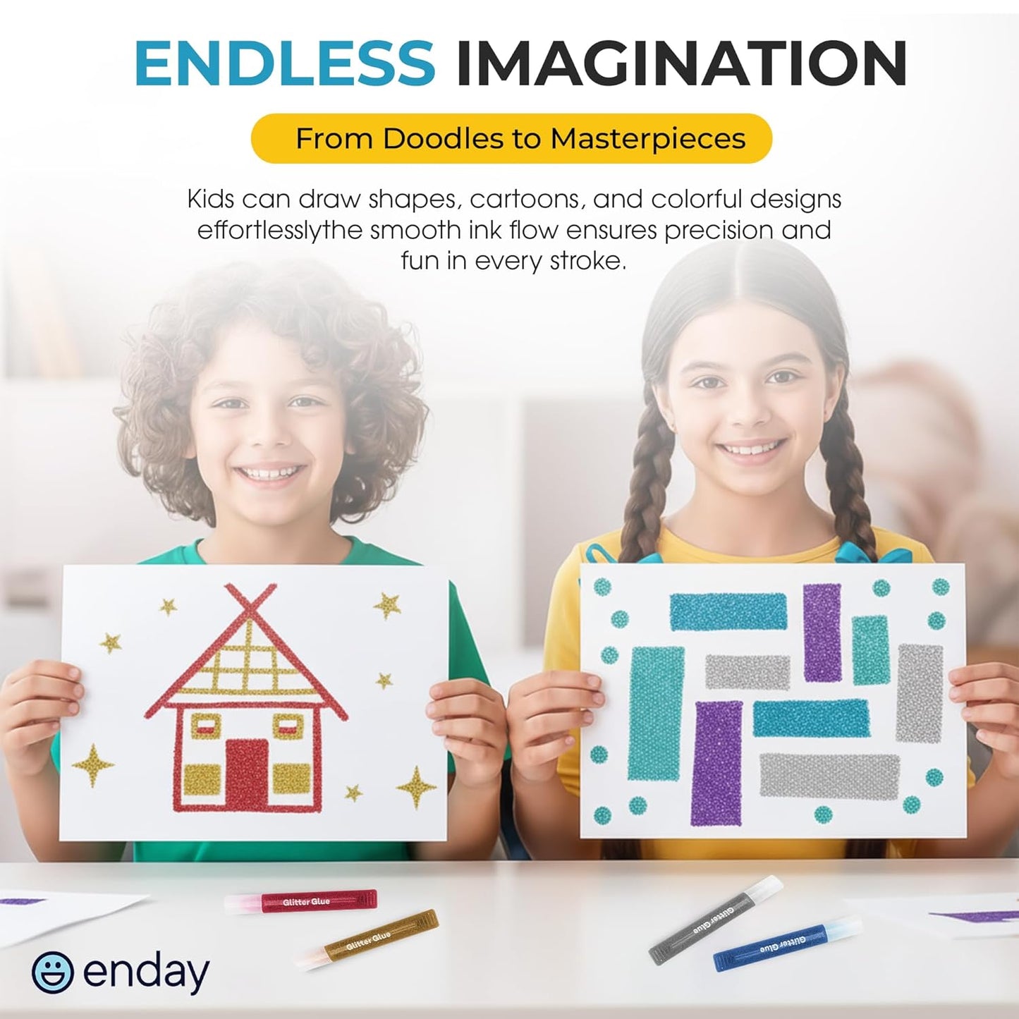 Glitter Glue Pens - 12 Pack Arts & Crafts Glitter Pen, Washable & Non-Toxic, Glitter Glue Pens for Christmas Stockings & Decorating Supplies, 10.5 ML - by Enday