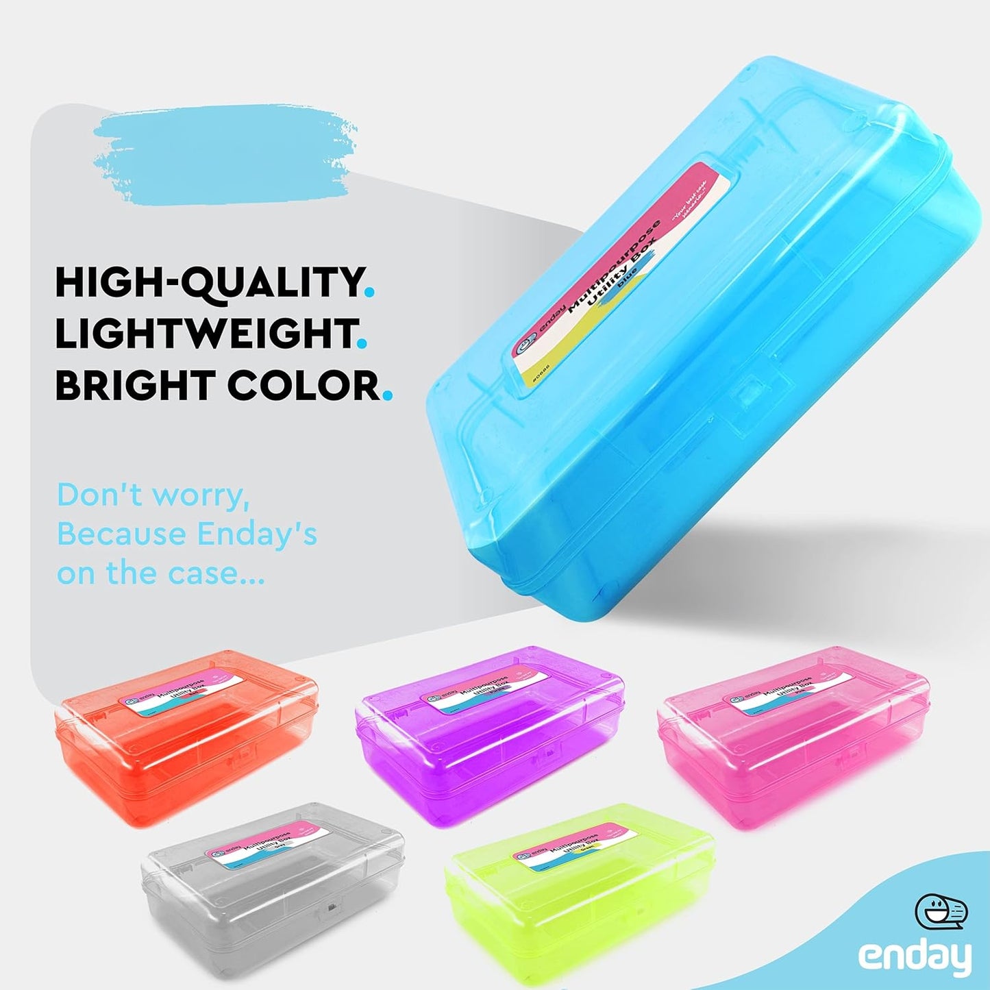 Enday Plastic Pencil Box Case Blue, Multipurpose Storage Organizer, Large Capacity School and Office Supplies with Snap Lid Utility Box, Also Available in Purple, Pink, Red, Green, Grey, 1 Pc