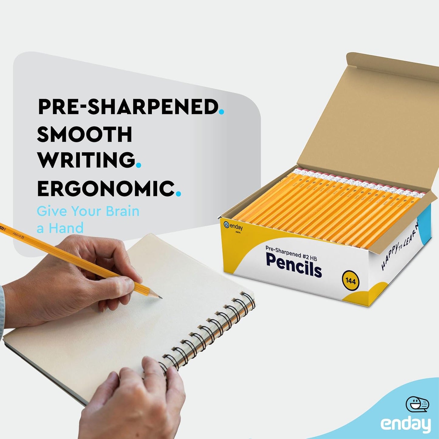 Enday #2 Pencils Bulk - 144 Pack - Pre-sharpened pencils #2 Wood-Cased Yellow Sharpened Pencils for Kids with Latex-Free Eraser Top for Office and Classroom Supplies.