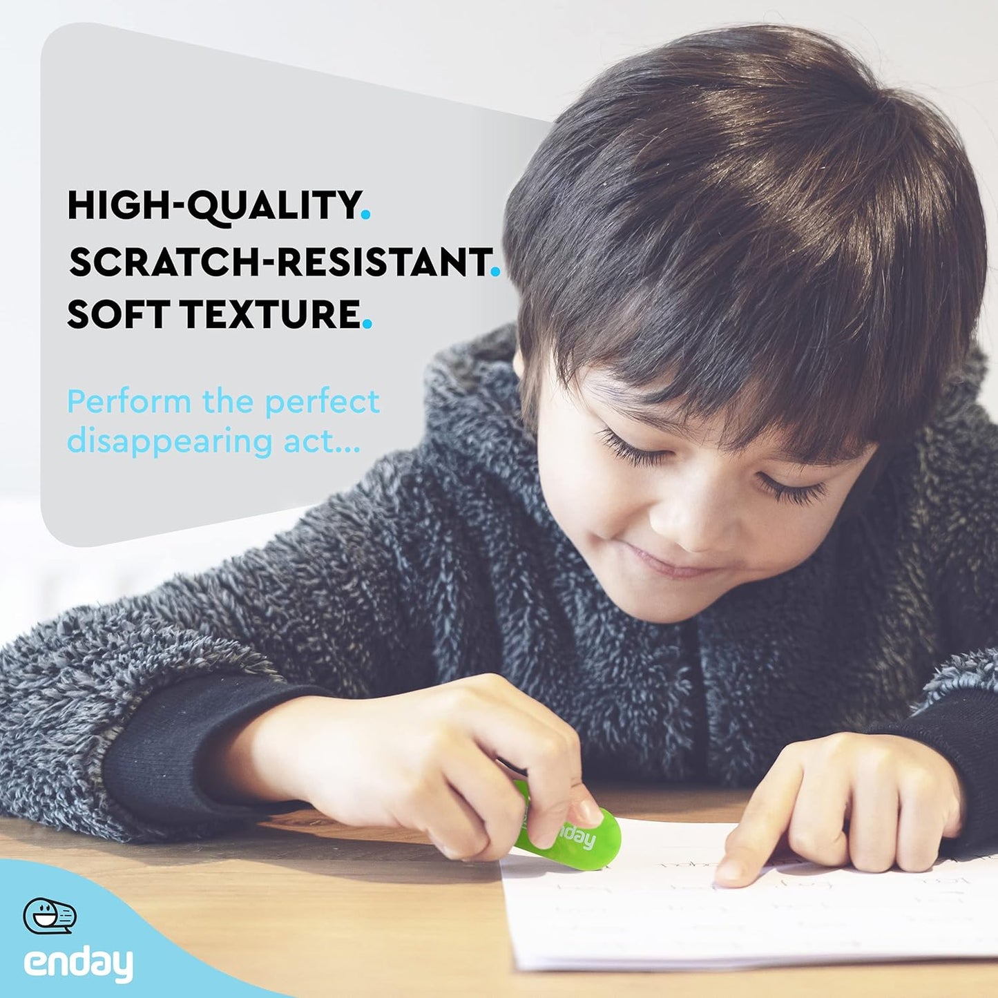 Erasers Pencil, Oval Hi Polymer Large Soft Eraser, Rubber and Non â€“ Abrasive Eraser, Cute Drawing School Supplies Fun for Kids and Artists Erasers in Pink, Purple, Blue, Green (4 PC) â€“ by Enday