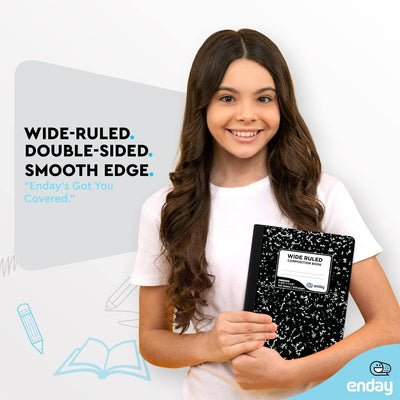 Emraw Marble Composition Notebook Wide Ruled Paper, 2 Pack, 9-3/4" x 7-1/2", 100 Sheets per Notebook Durable Cover Writing Book for school and journaling – by Enday