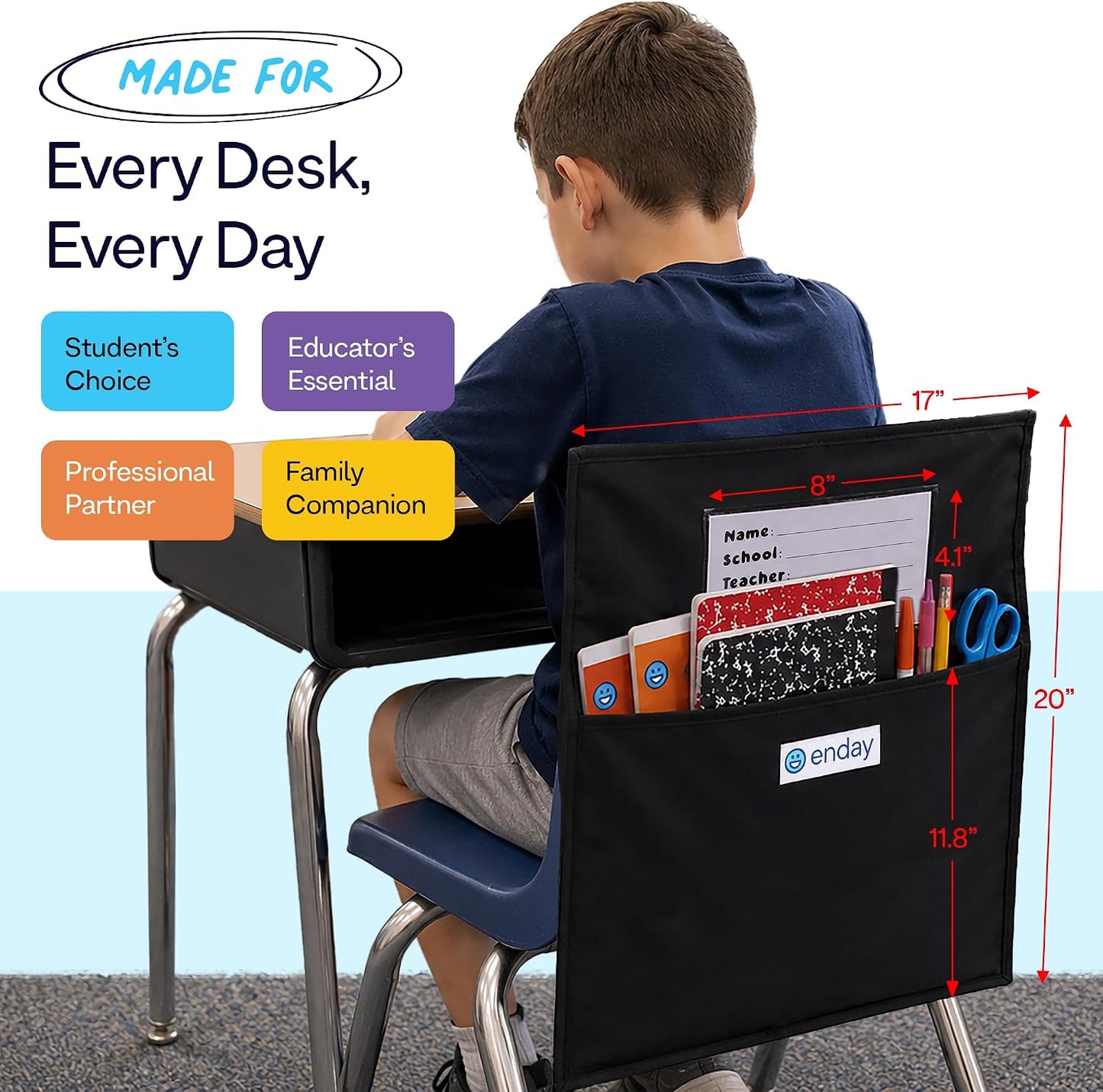Enday Chair Pockets for Classrooms Set of 24, Premium Student Chair Pockets, Deep Seat Sacks for Classroom Chairs, Heavy Duty Chair Bags for Books & School Supplies Organizer