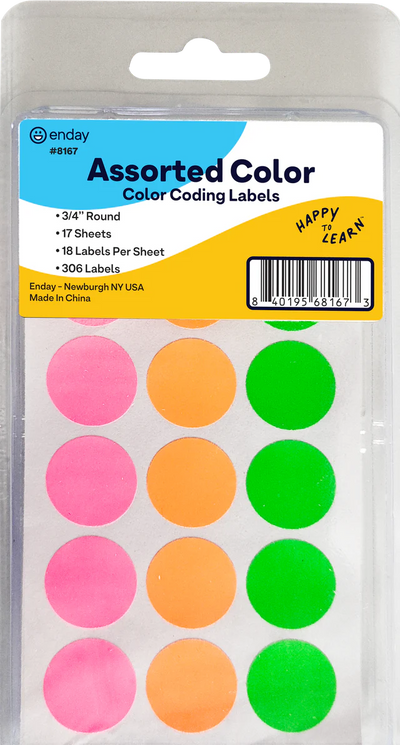 Assorted Color 3/4" Round Label (306/Pack)