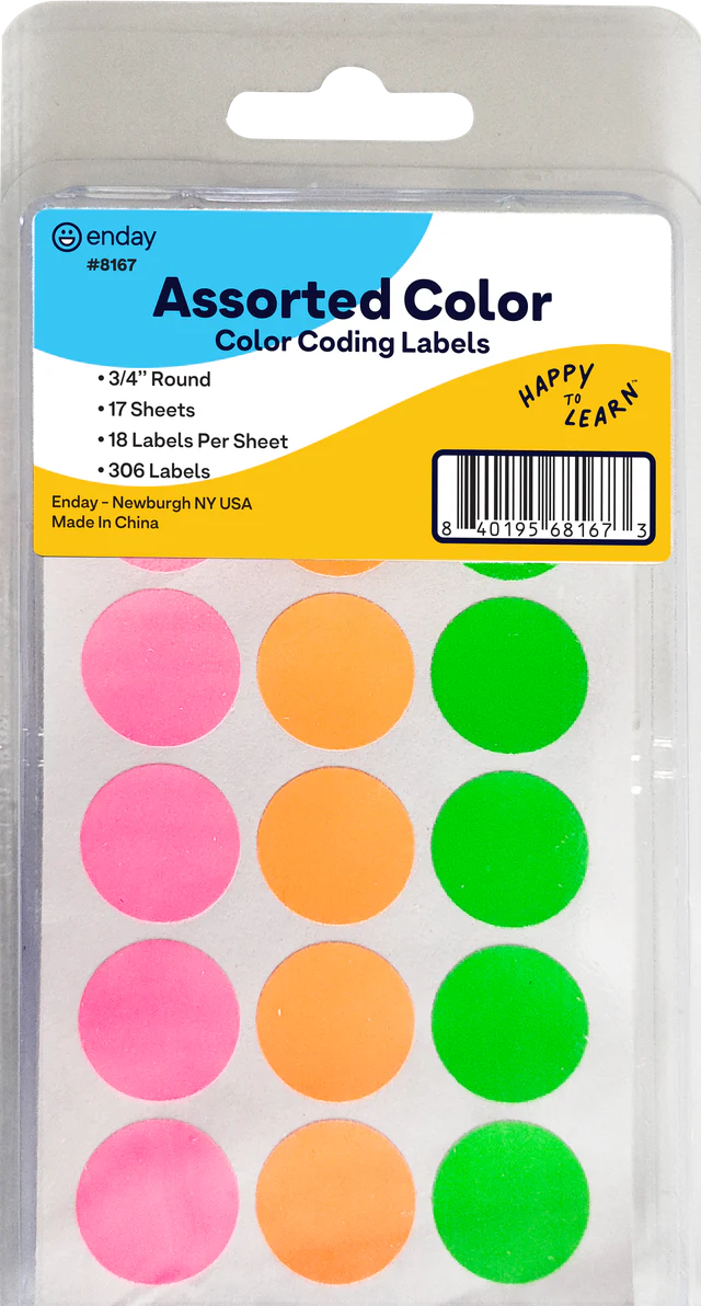 Assorted Color 3/4" Round Label (306/Pack)