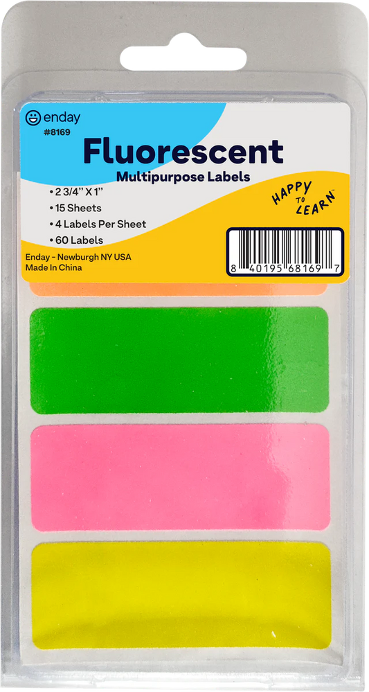 Fluorescent Assorted Color Multipurpose Label 2 3/4" X 1" (60/Pack)