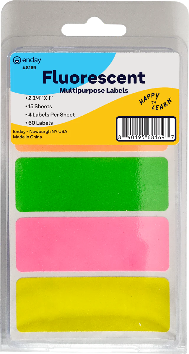 Fluorescent Assorted Color Multipurpose Label 2 3/4" X 1" (60/Pack)