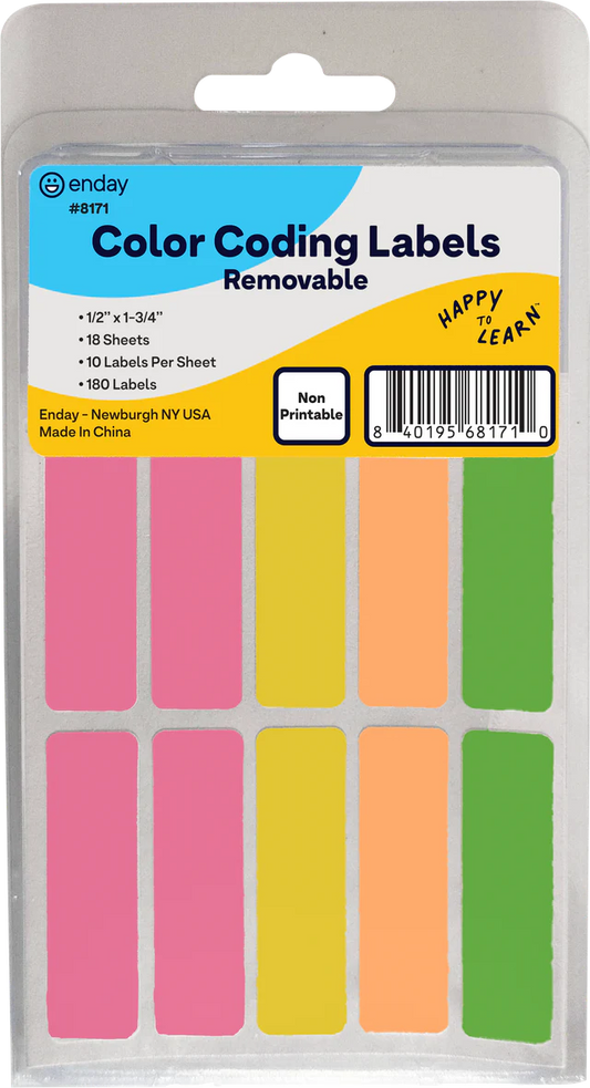 Color-Coding Removable Labels, 1/2" X 1-3/4",(180/Pack)