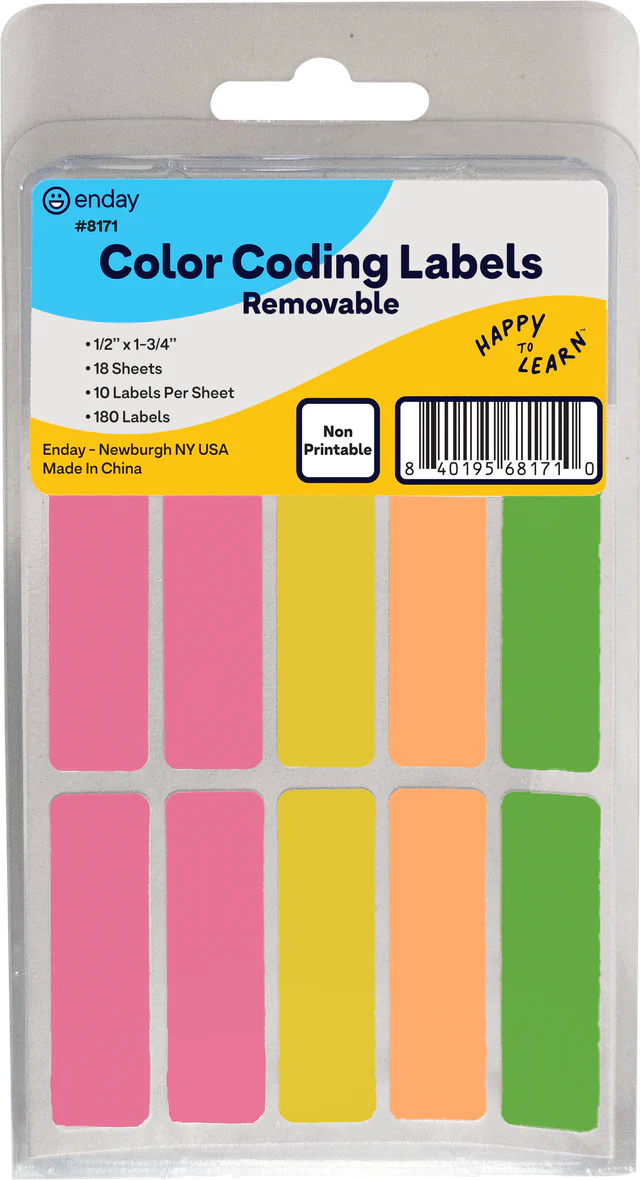 Color-Coding Removable Labels, 1/2" X 1-3/4",(180/Pack)