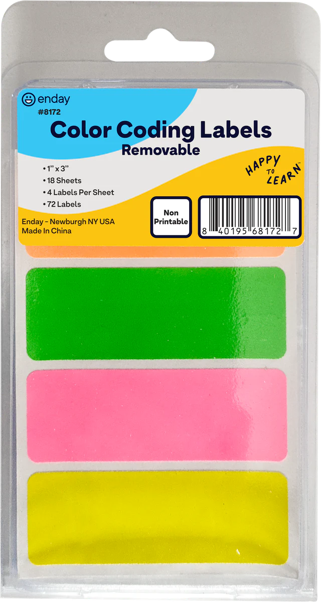Color-Coding Removable Name Labels, 1" X 3", (72/Pack)