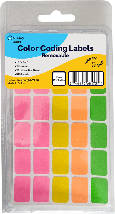 Colored Labels, 525 Per Pack, Rectangular, Assorted Colors
