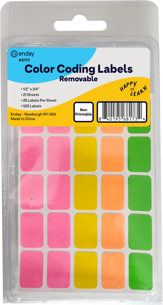 Colored Labels, 525 Per Pack, Rectangular, Assorted Colors