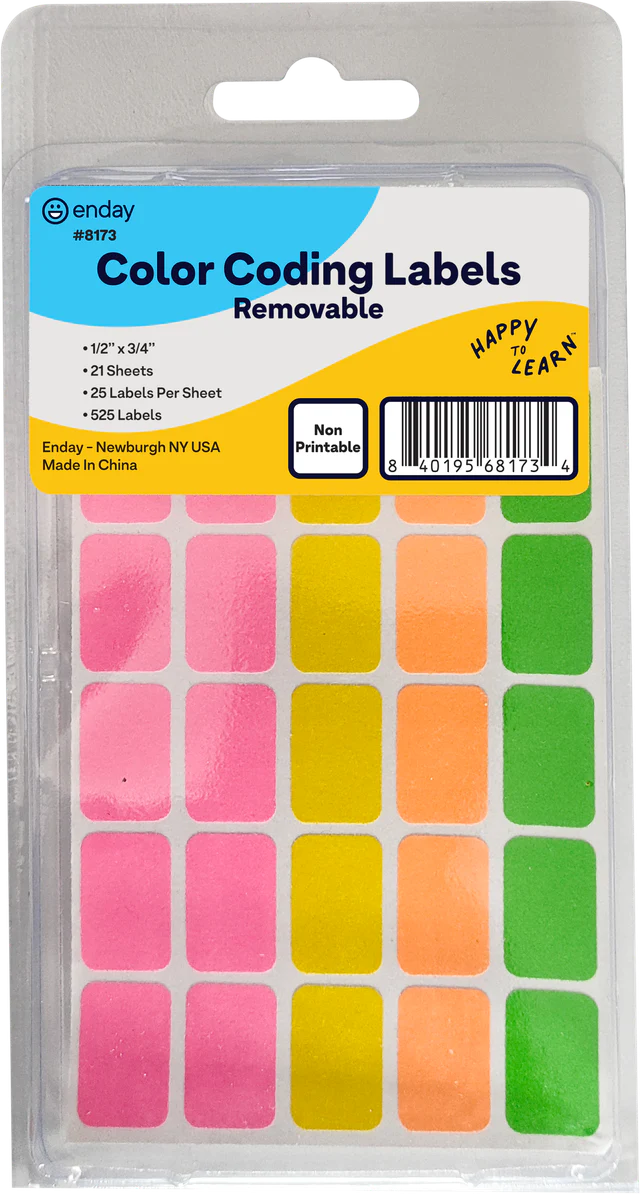 Colored Labels, 525 Per Pack, Rectangular, Assorted Colors