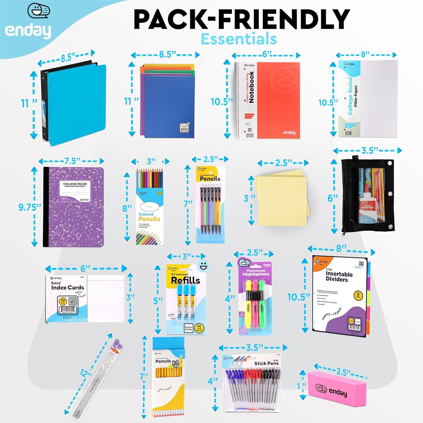 Enday Back to School Supplies High School and College, Premium Quality Kids Supplies Kit For Girls and Boys, 77 Pieces