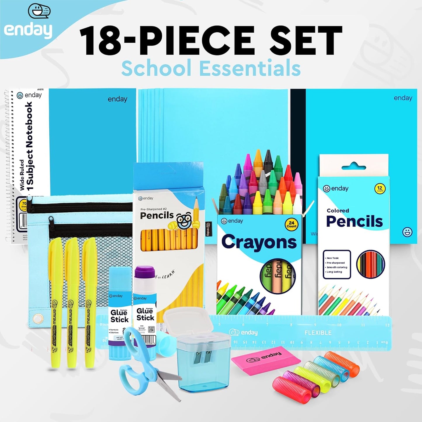 Enday Back to School Supplies for Kids, Blue School Supply Box Grades K-5, Premium Quality Kids School Supplies Kit, Kindergarten School Supplies for Girls and Boys, 78 Piece Set
