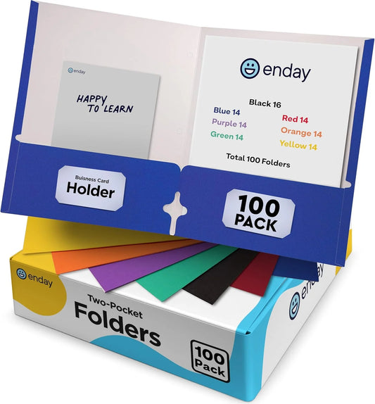 Paper 2-Pockets Portfolio, Assorted 100 Pack