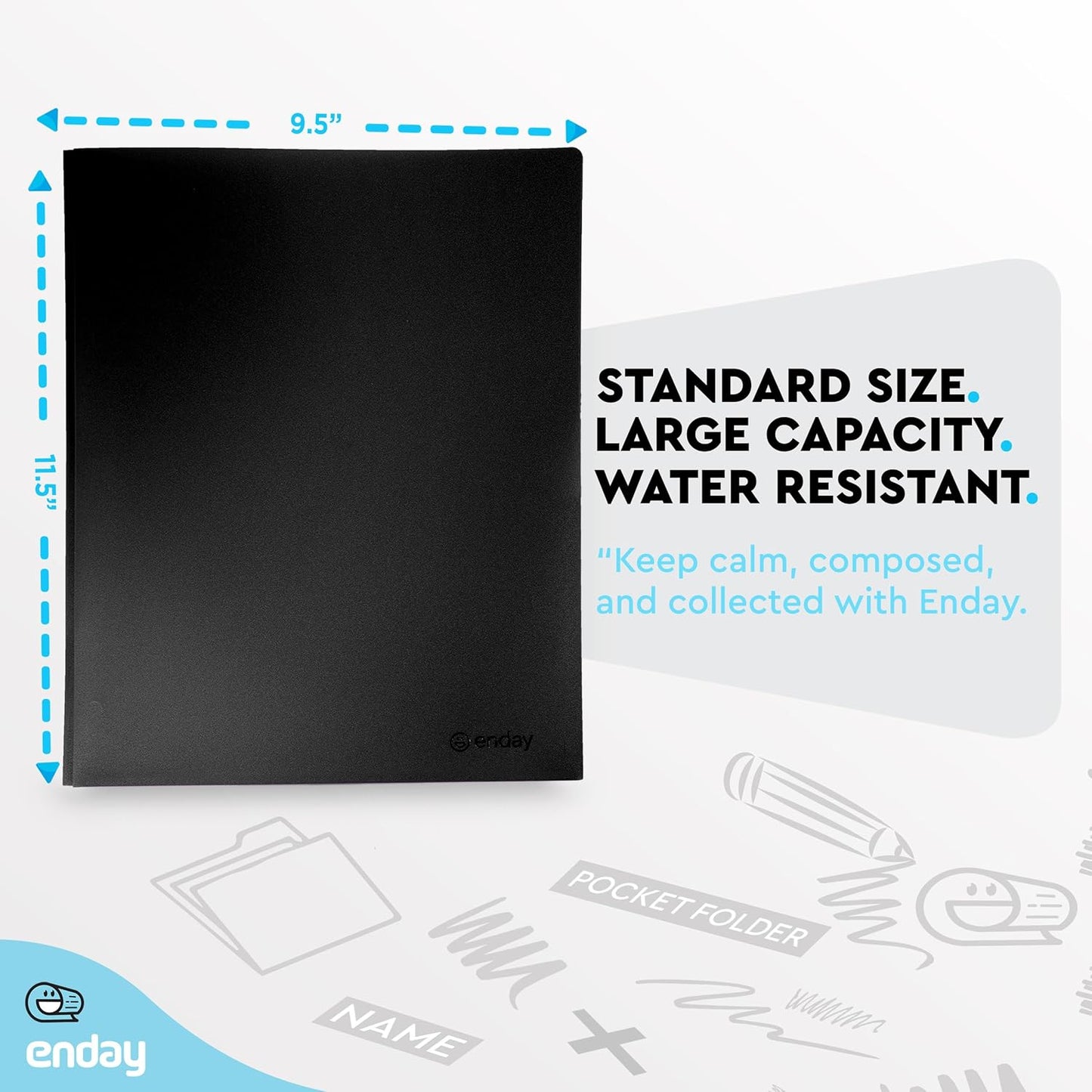 Plastic Folders with Pockets and Prongs Black, Two Pocket Folder with Brads, 3 Prong Folders with Pockets for Letter Size Sheets (6 Pack) - by Enday