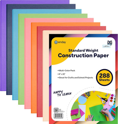 Construction Paper Assorted Colors, 9â€ x 12â€ Standard Weight Colored Construction Paper Bulk, Color Paper for Kids Craft, Arts, and School Projects, 8 Bright Colors Craft Paper, 288 Sheets- by Enday